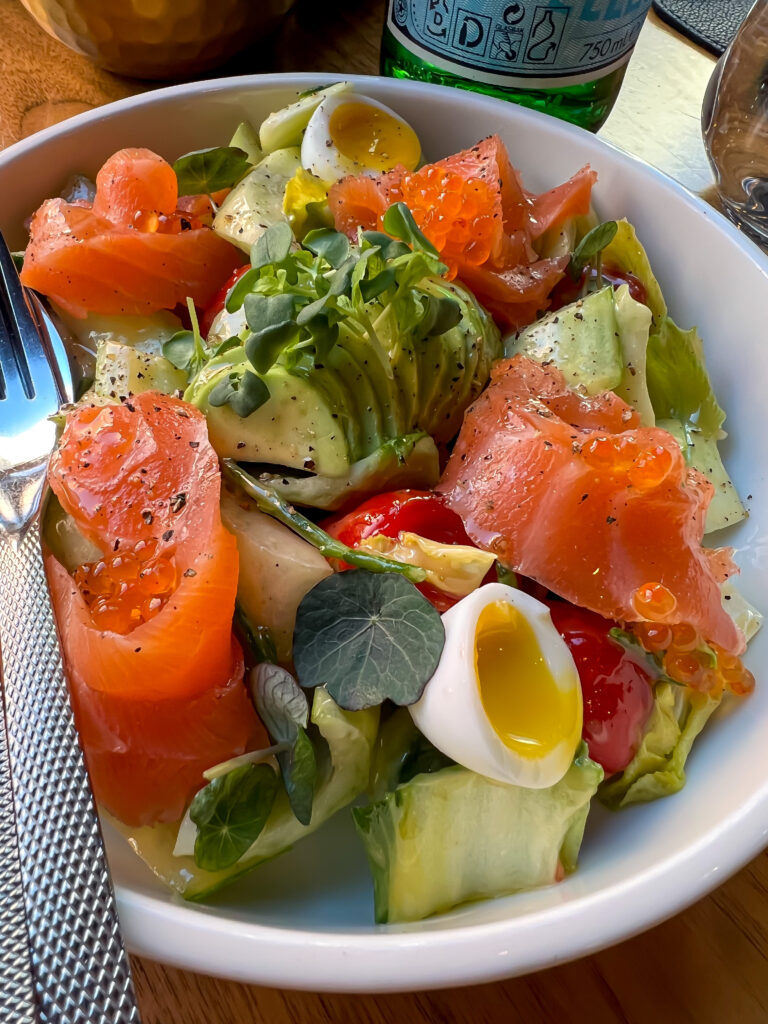 Home smoked salmon salad